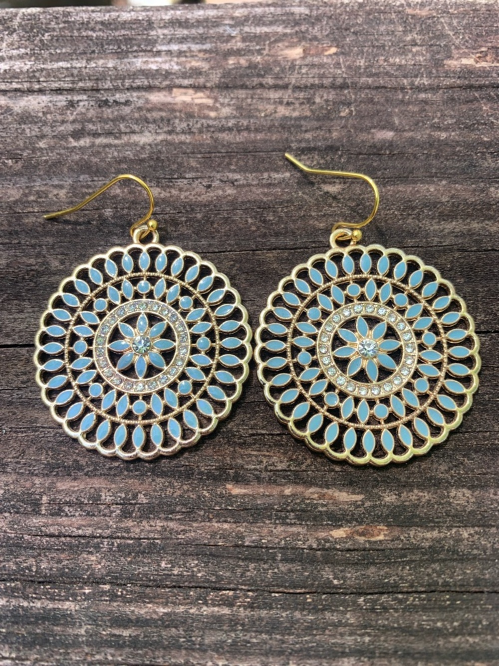 Gold-Tone Turquoise Filigree Drop Earrings